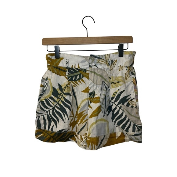 C&C California High Waist 100% Linen Printed Green and Yellow Shorts - Picture 1 of 5